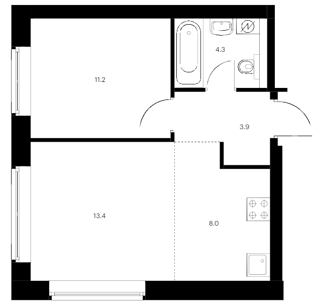 1-комнатная квартира 40.8 м², 1/7 эт., ЖК «Лермонтовский 54»